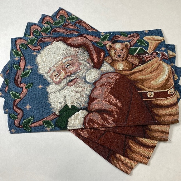 Vintage tapestry Santa Christmas place mats 4 - Picture 1 of 6
